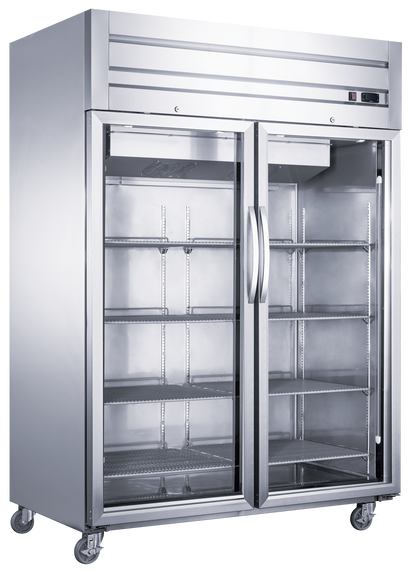 Dukers Top Mount Compressor Double Glass Door Reach In Refrigerator