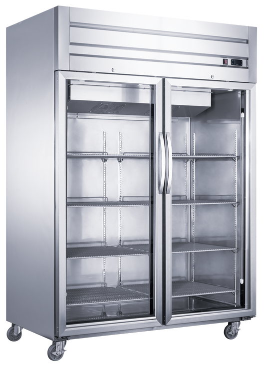 Dukers Top Mount Compressor Double Glass Door Reach In Refrigerator