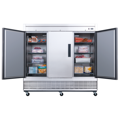 D83R 3-Door Commercial Reach In Refrigerator in Stainless Steel