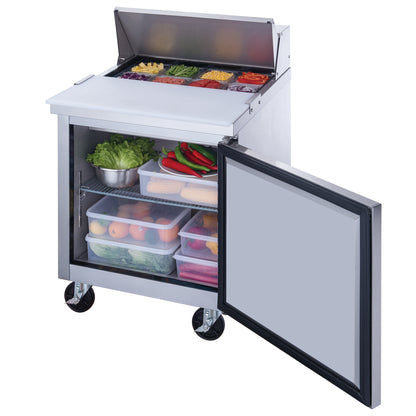 DSP29-8-S1 1-Door Commercial Food Prep Station Table Refrigerator in Stainless Steel