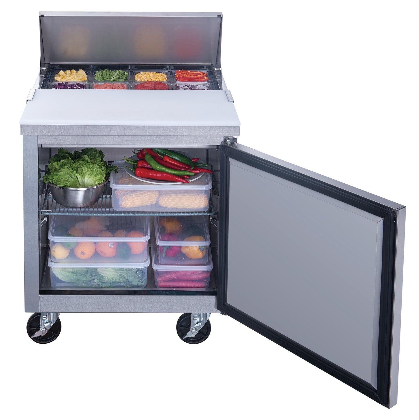 DSP29-8-S1 1-Door Commercial Food Prep Station Table Refrigerator in Stainless Steel