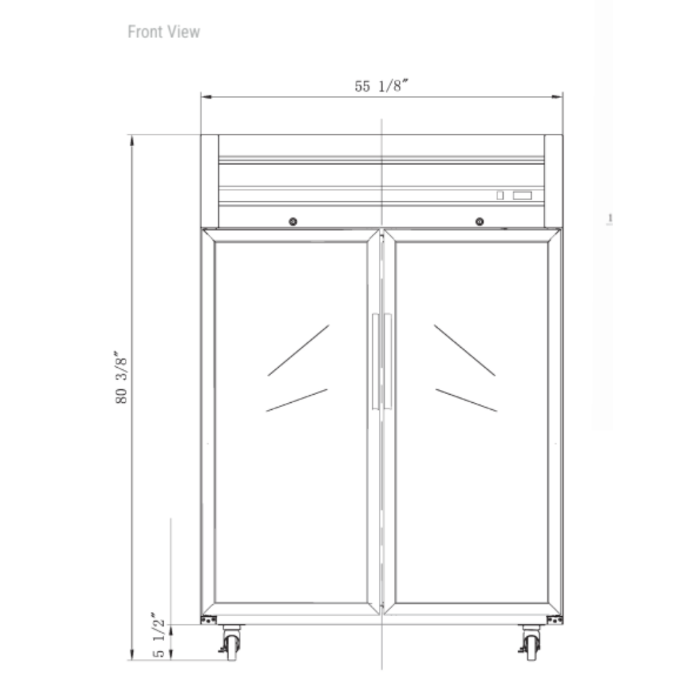 Dukers Top Mount Compressor Double Glass Door Reach In Refrigerator