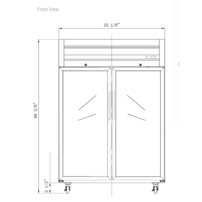 Dukers Top Mount Compressor Double Glass Door Reach In Refrigerator