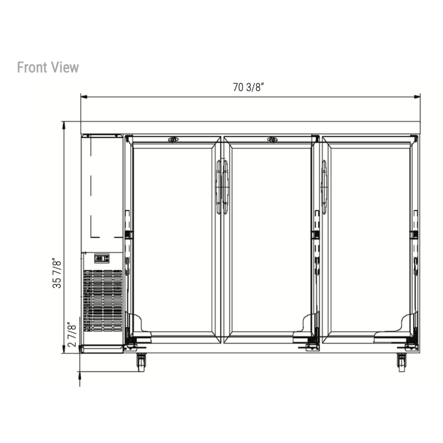 DBB72-H3 3 Door Back Bar and Beverage Cooler (Hinge Doors)