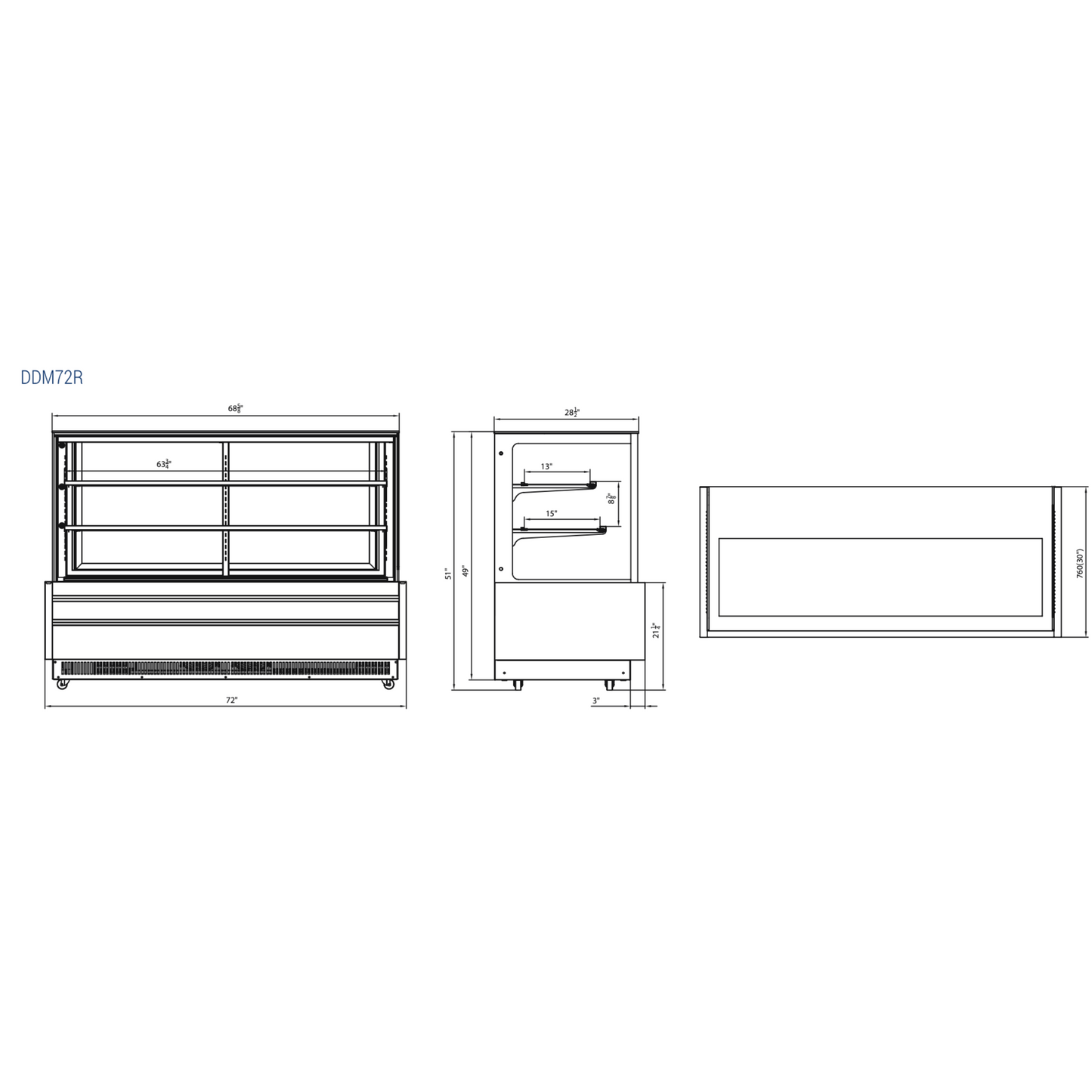 DDM72R - Straight Glass 72" Cake Showcase