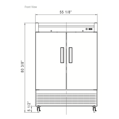 D55F 2-Door Commercial Reach In Freezer in Stainless Steel