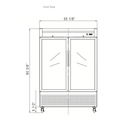 D55R-GS2 Bottom Mount Glass 2-Door Commercial Reach-in Refrigerator