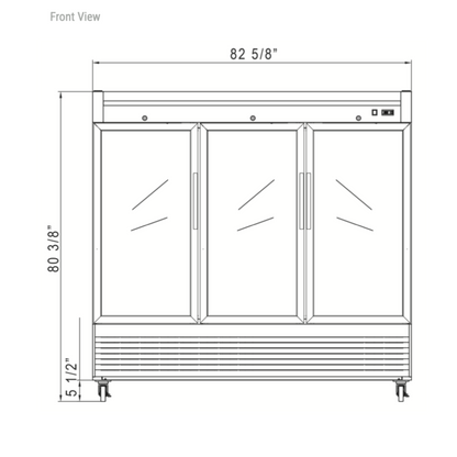 D83R-GS3 Bottom Mount Glass 3-Door Commercial Reach-in Refrigerator