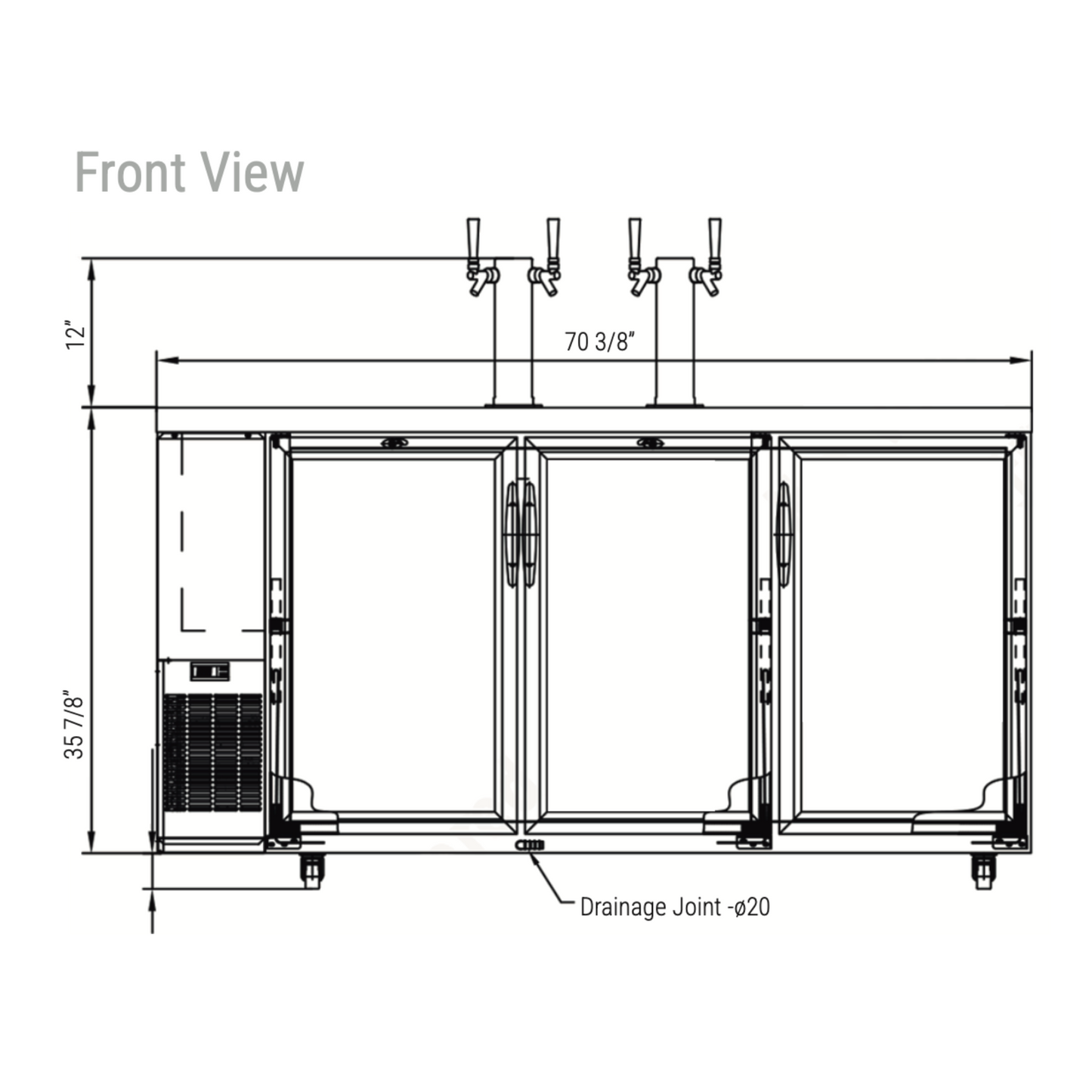 DKB72-M3 Dual Tap Three Door Kegerator Beer Dispenser