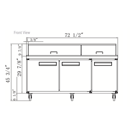 DSP72-18-S3 3-Door Commercial Food Prep Station Table Refrigerator in Stainless Steel