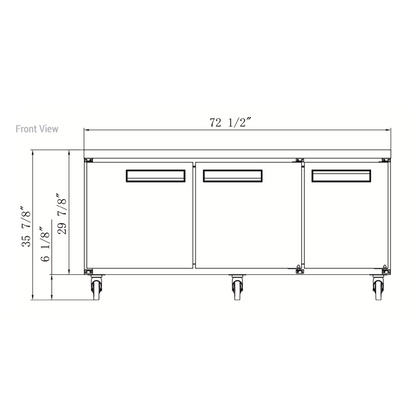 DUC72R 3-Door Undercounter Commercial Refrigerator in Stainless Steel