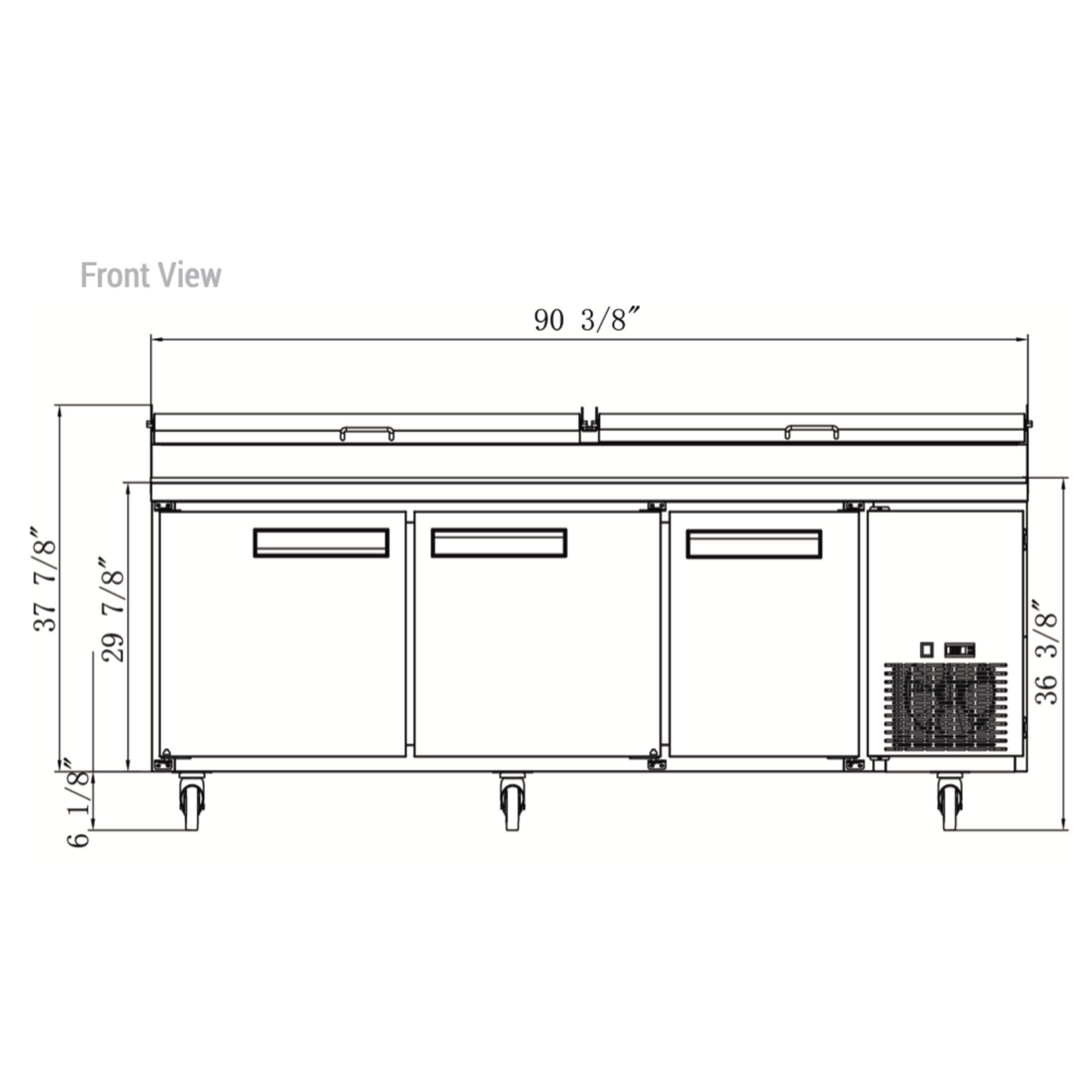 DPP90-12-S3 Commercial 3-Door Pizza Prep Station Table Refrigerator