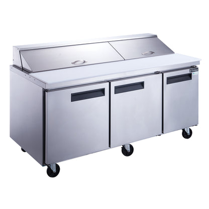 DSP72-18-S3 3-Door Commercial Food Prep Station Table Refrigerator in Stainless Steel